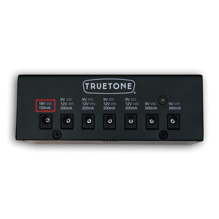 Truetone 1 Spot Pro CS7 effects power supply with 7 isolated outputs for guitar pedalboards, compact and durable design.
