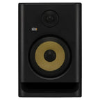 Front view of a KRK Rokit RP7G5 5th Gen studio monitor speaker with protective grille, showing the speaker's design and branding.