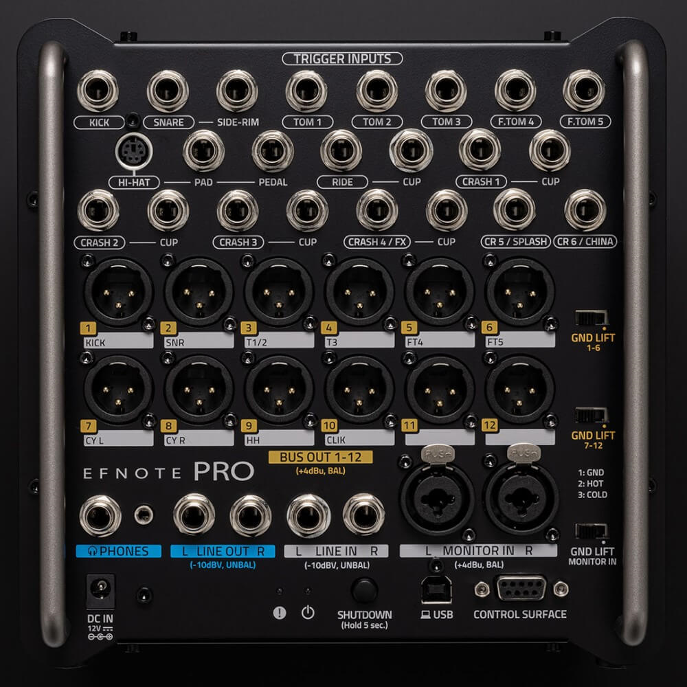 Efnote EFNOTE PRO 502 modern 5-piece electronic stage drum kit with drum pads, cymbals, and control module for live performances