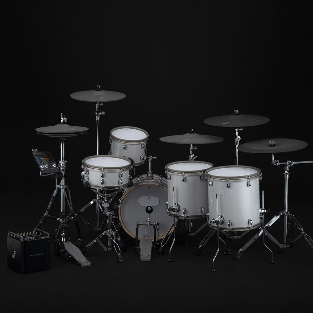 Efnote EFNOTE PRO 503 Power 5-piece electronic stage drum kit with drum pads and control module on a stand.