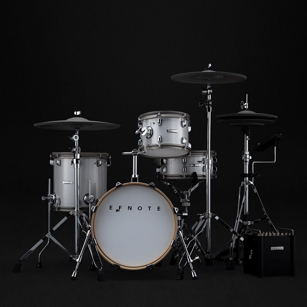 EFNOTE PRO 504 technical 6-piece electronic stage drum kit with pads, cymbals, and control module for live performances.
