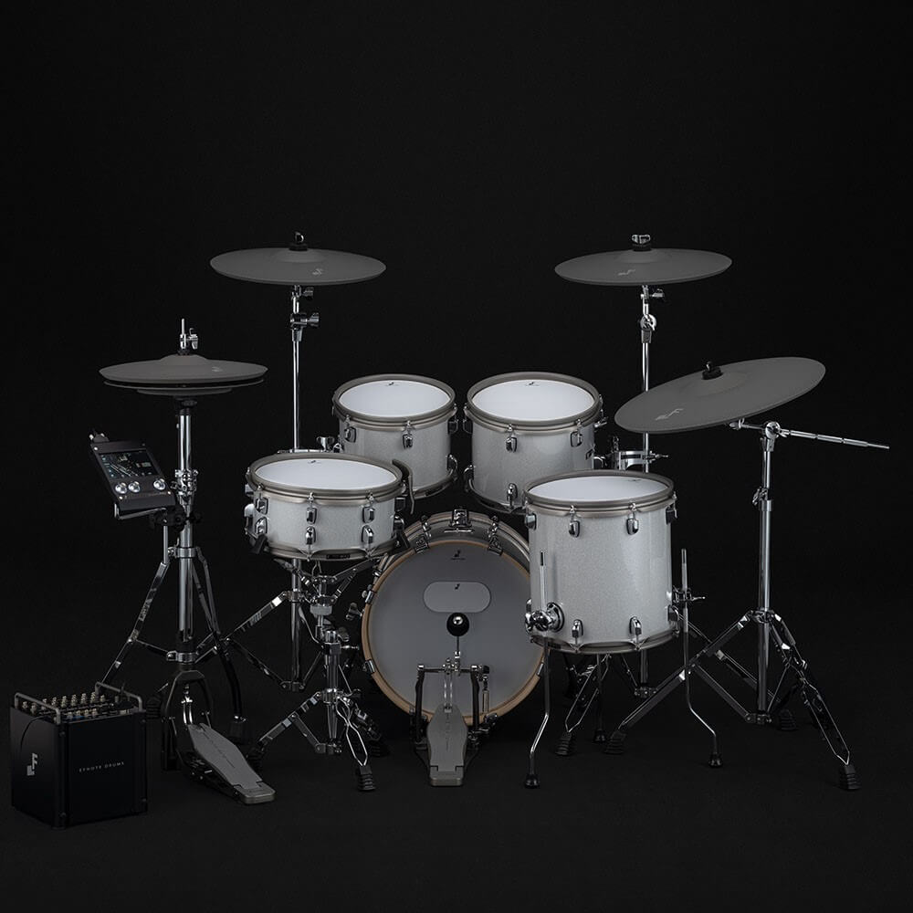 Efnote EFNOTE PRO 501 traditional 5-piece electronic stage drum kit with drum pads, cymbals, and control module.