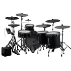 Efnote Pro 703X electronic drum kit with hardware, featuring drum pads, cymbals, and control module for electronic drumming.