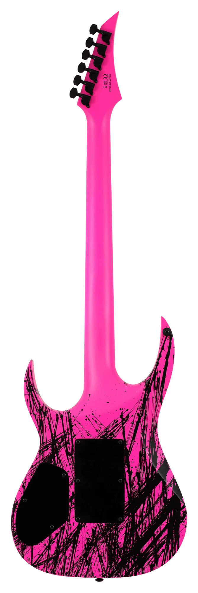 Solar A2.6FRPN Canibalismo electric guitar in pink neon matte finish, shown from the back with sleek design and modern style.