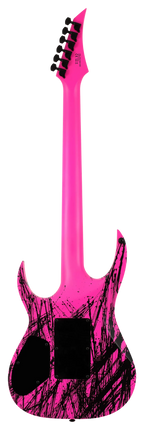 Solar A2.6FRPN Canibalismo electric guitar in pink neon matte finish, shown from the back with sleek design and modern style.