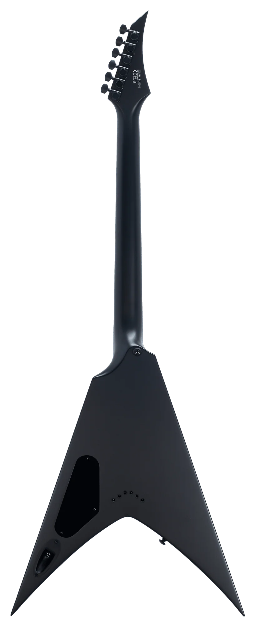 Solar V2.6C Electric Guitar in Carbon Black Matte with sleek body and modern design, shown from the back angle.