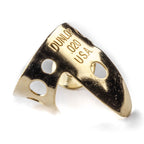 Dunlop Jim Dunlop Brass Finger Pick .020 for guitar playing, shown on a plain background with a shiny brass finish.