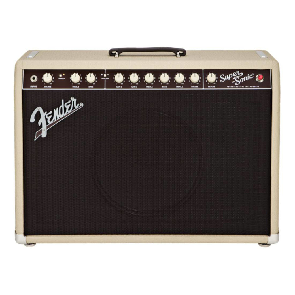 Fender Super Sonic 22 Blonde guitar amplifier combo with vintage-style design and control knobs on the front panel.