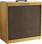 Fender 59 Bassman guitar amplifier with vintage design, control knobs, and speaker grille, showcasing classic Fender style.