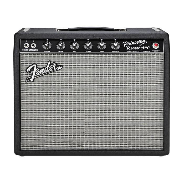 Fender '65 Princeton Reverb 12W 1x10" tube guitar combo amplifier with control panel and vintage-style design.