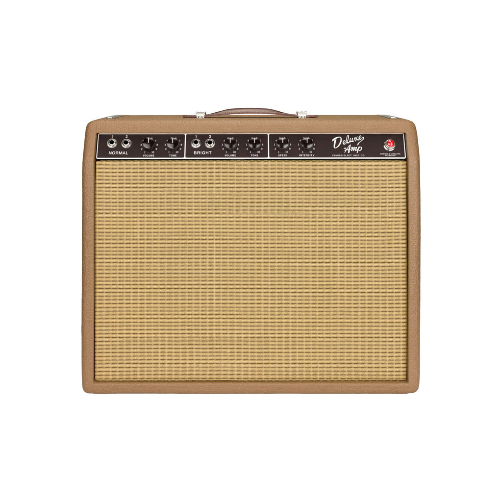 Fender '62 Deluxe Guitar Amplifier 240V AU, vintage-style electric guitar amp with control knobs and speaker grille.