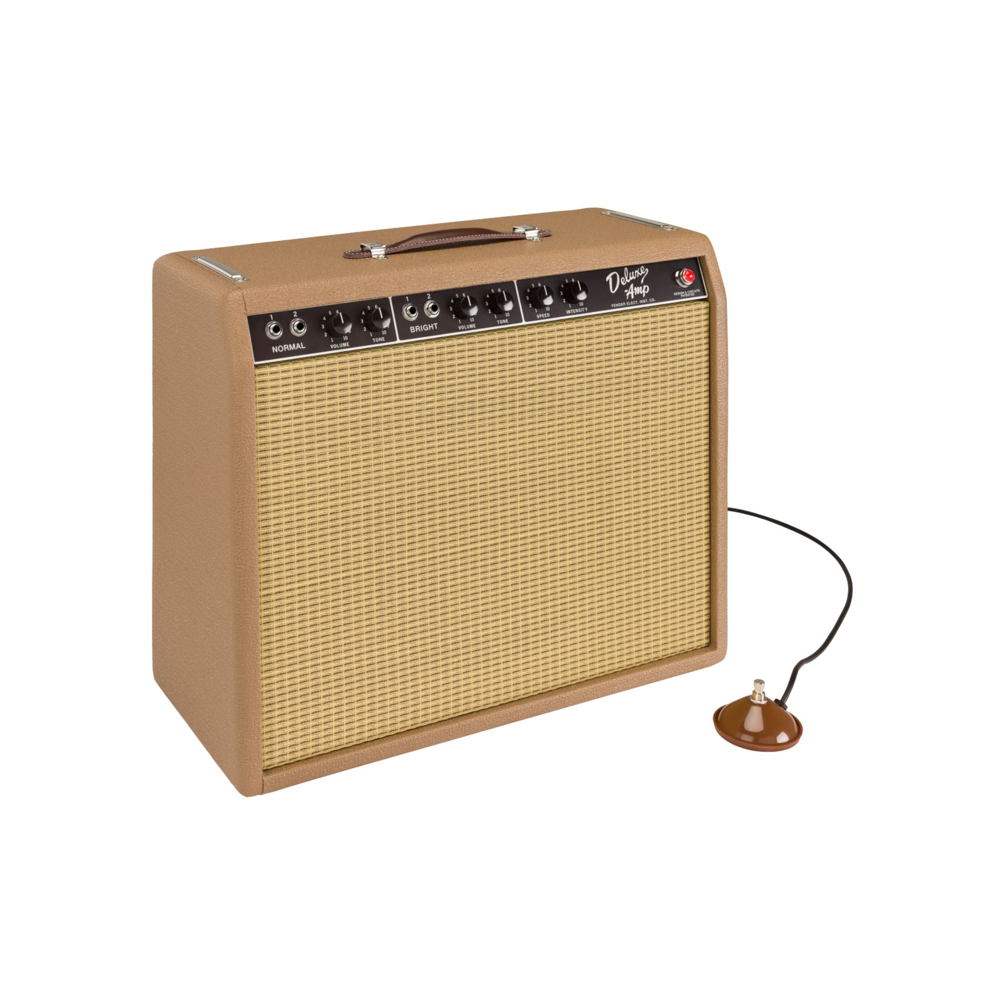 Fender '62 Deluxe Guitar Amplifier 240V AU, vintage-style electric guitar amplifier with control knobs and speaker grille.
