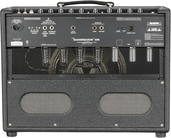 Fender Bassbreaker 30R guitar amplifier combo with control knobs and speaker grille, designed for electric bass and guitar sound.