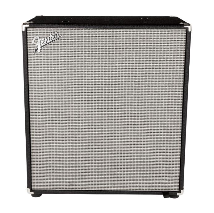 Fender Rumble 410 bass amplifier speaker cabinet with four large speakers and rugged black enclosure.