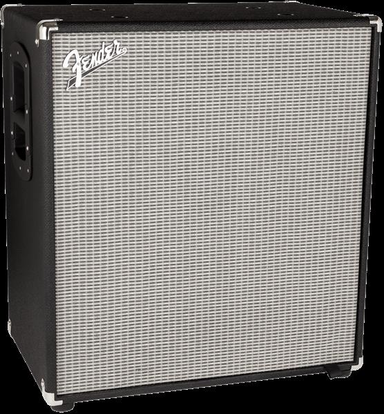 Fender Rumble 410 Bass Amplifier speaker cabinet with four speaker cones, black finish, and control panel on top.