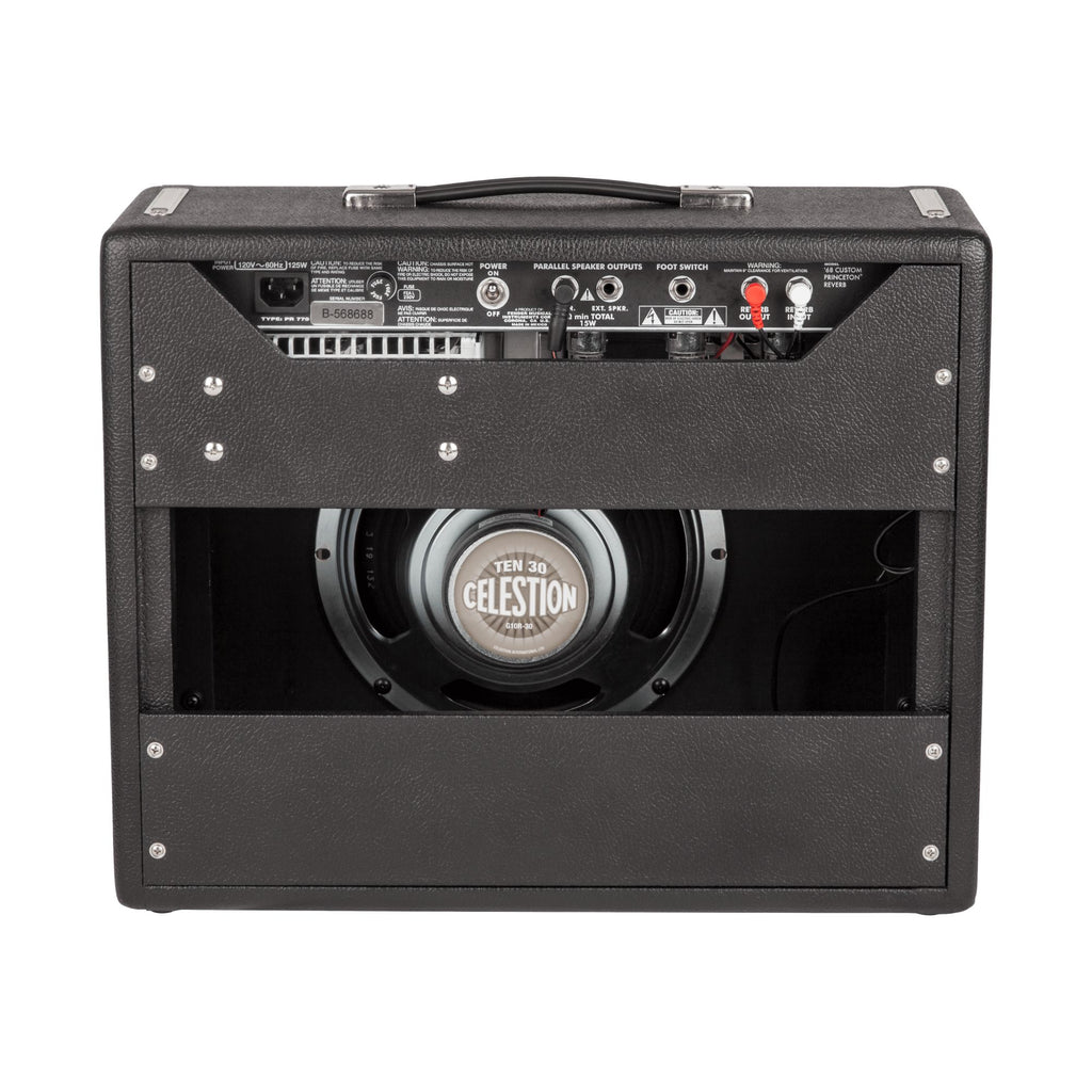 Fender 68 Custom Princeton Reverb guitar combo amplifier with control knobs and vintage-style design.