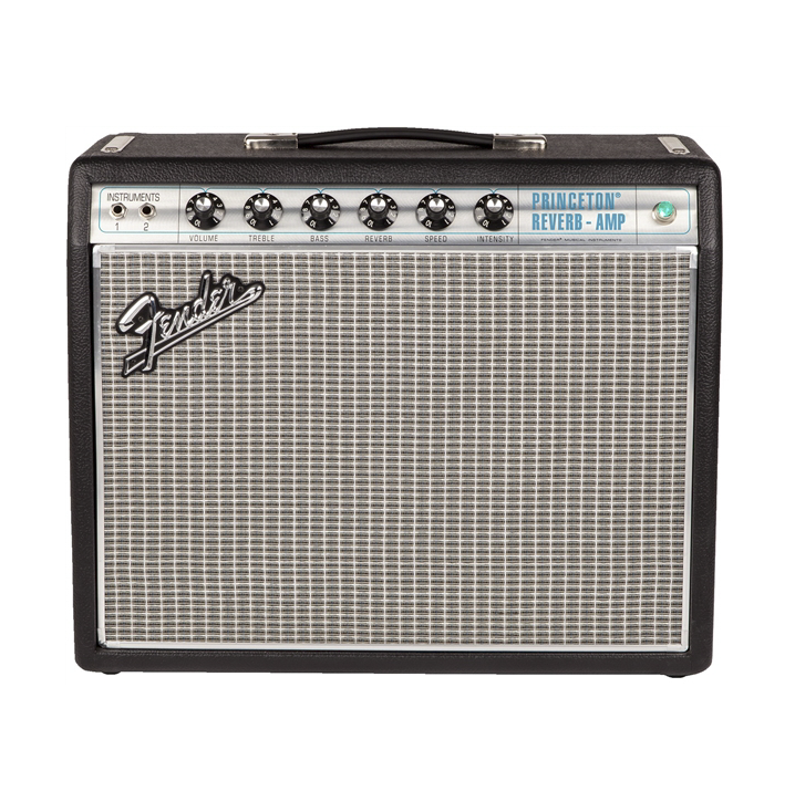 Fender 68 Custom Princeton Reverb guitar combo amplifier with control knobs and vintage-style design, ideal for electric guitar sound.
