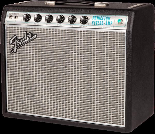 Fender 68 Custom Princeton Reverb guitar combo amplifier with control knobs and vintage-style design.