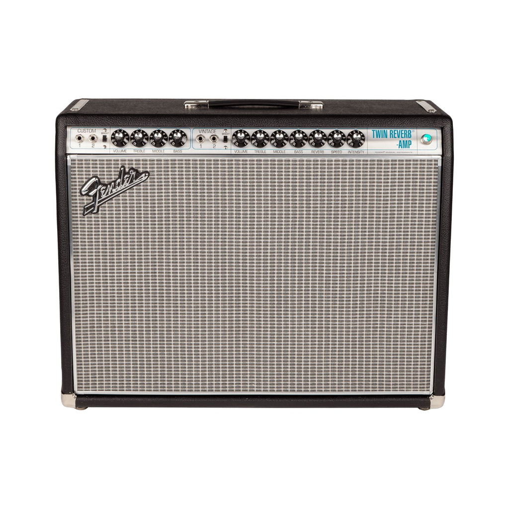 Fender 68 Custom Twin Reverb guitar combo amplifier with silver grille and control panel, classic tube amp design.