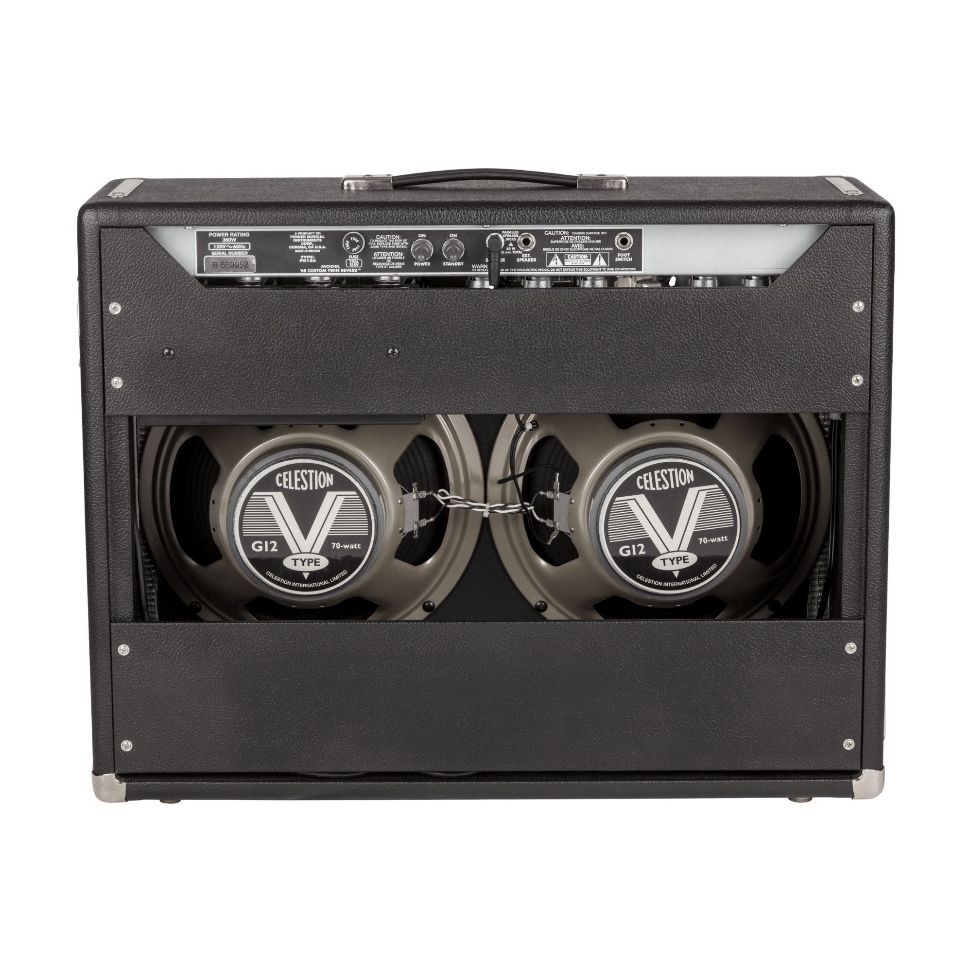 Fender 68 Custom Twin Reverb guitar combo amplifier with silver grille and control panel, vintage-style design.