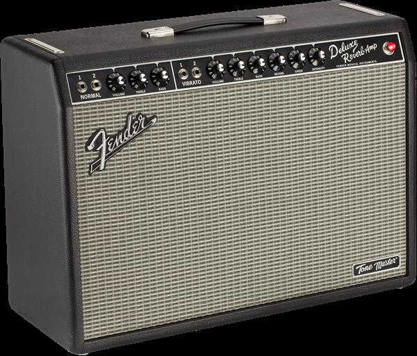 Fender Tone Master Deluxe Reverb 22W guitar combo amplifier with 1x12" speaker and control panel, black finish and silver grille.