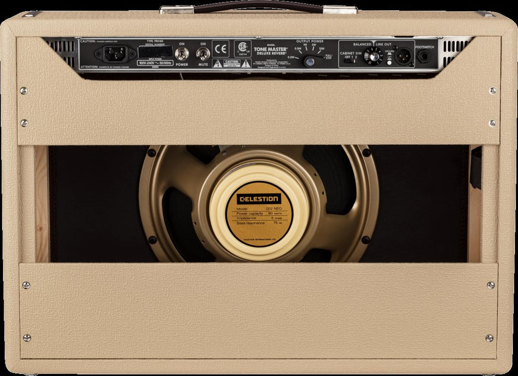 Fender Tone Master Deluxe Reverb blonde guitar amplifier with vintage-style control panel and silver grille cloth.
