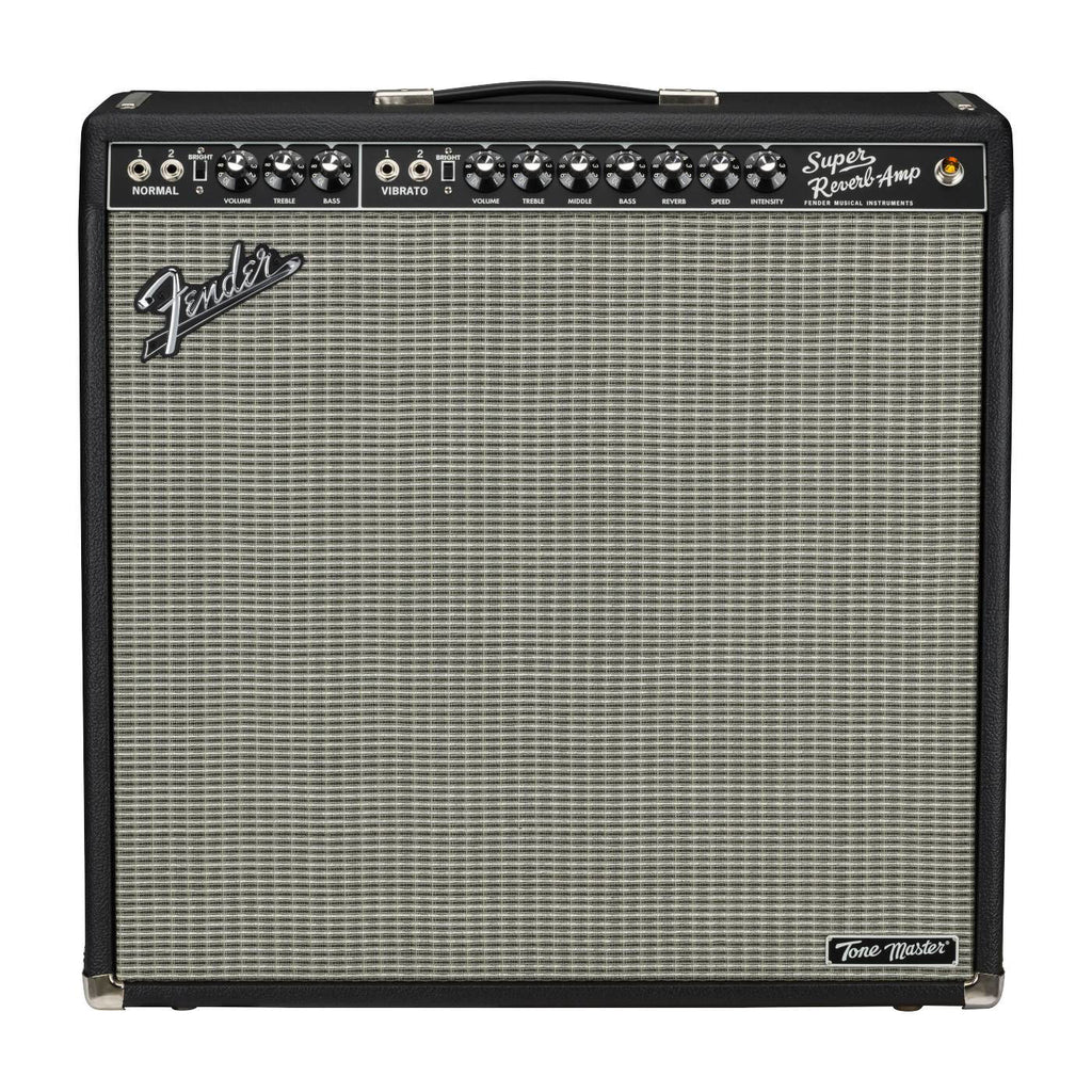 Fender Tone Master Super Reverb combo guitar amplifier with vintage-style controls and speaker grille, ideal for electric guitar sound.