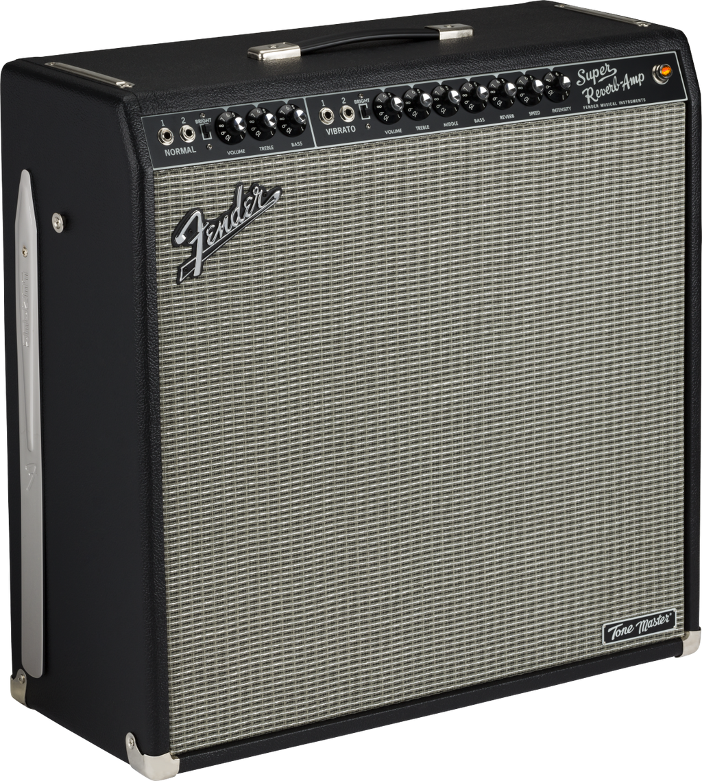 Fender Tone Master Super Reverb guitar amplifier combo with vintage-style control panel and silver grille cloth.