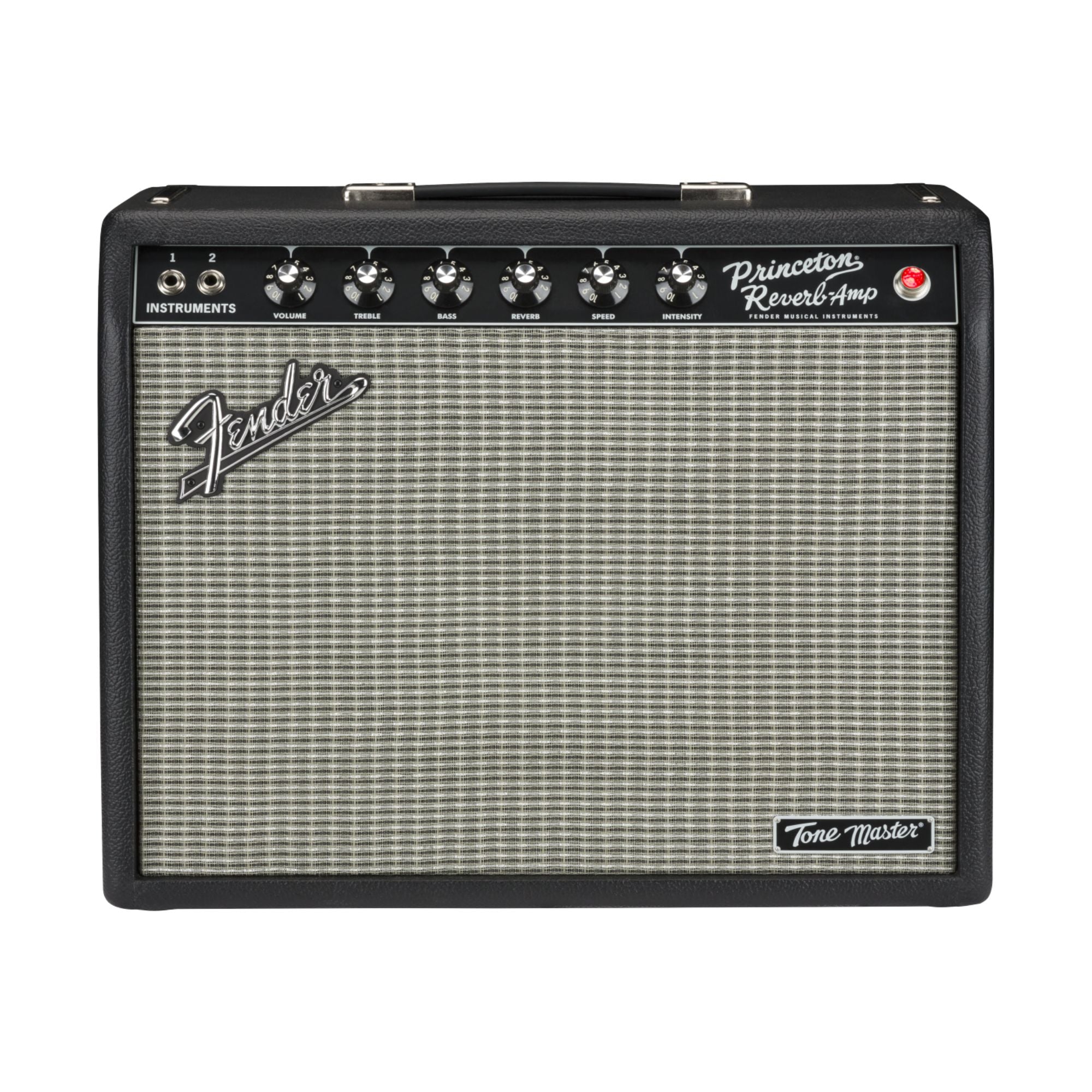 Fender Tone Master Princeton Reverb 50W guitar combo amplifier with a 10-inch speaker, black control panel, and vintage-style design.
