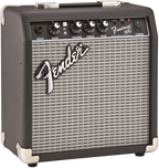 Fender Frontman 10G guitar amplifier with control knobs and speaker grille, compact electric guitar amp for practice and small gigs.