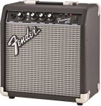 Fender Frontman 10G guitar combo amplifier with control knobs and speaker grille, designed for practice and small performances.