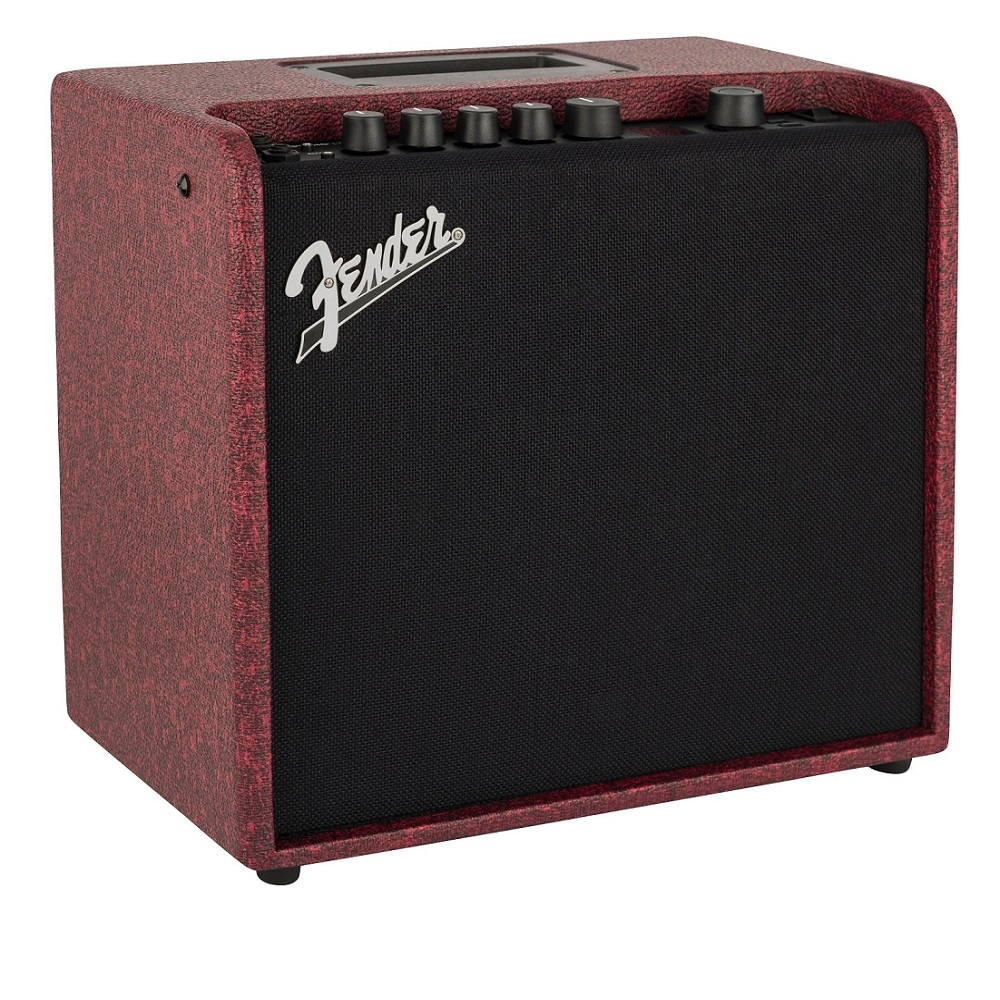 Fender Mustang LT25 25W guitar combo amp with 1x8" speaker, effects, and wine red finish, designed for electric guitar players.