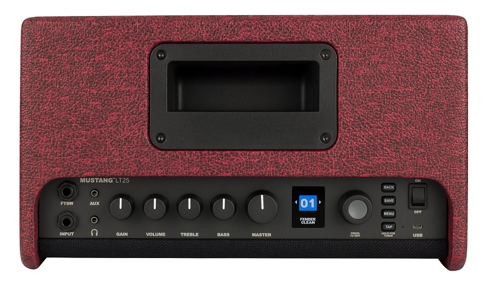 Fender Mustang LT25 25W guitar combo amplifier with 1x8" speaker, effects, in a wine red finish