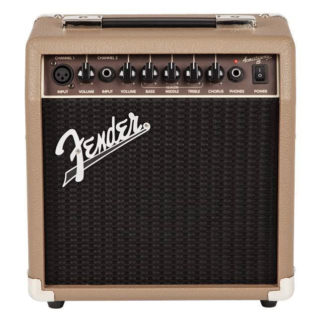 Fender Acoustasonic 15W acoustic guitar combo amplifier with a 6-inch speaker, compact and portable for live performances.