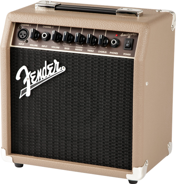 Fender Acoustasonic 15W acoustic guitar combo amplifier with a 6-inch speaker and control panel on the front
