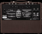 Fender Acoustic Junior GO amplifier for acoustic guitars, compact and portable with controls and input jacks visible.