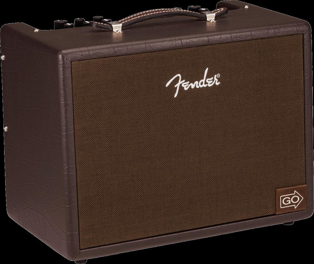 Fender Acoustic Junior GO acoustic guitar amplifier with control knobs and compact design, ideal for live performances and practice.