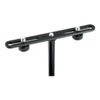 K&M 23550 stereo microphone stand with adjustable arms and mounting brackets, designed for professional audio setups.