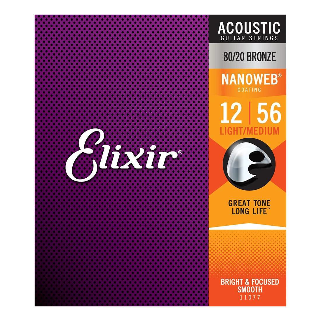 Elixir 11077 12-56 Light/Medium Nanoweb Acoustic Guitar Strings