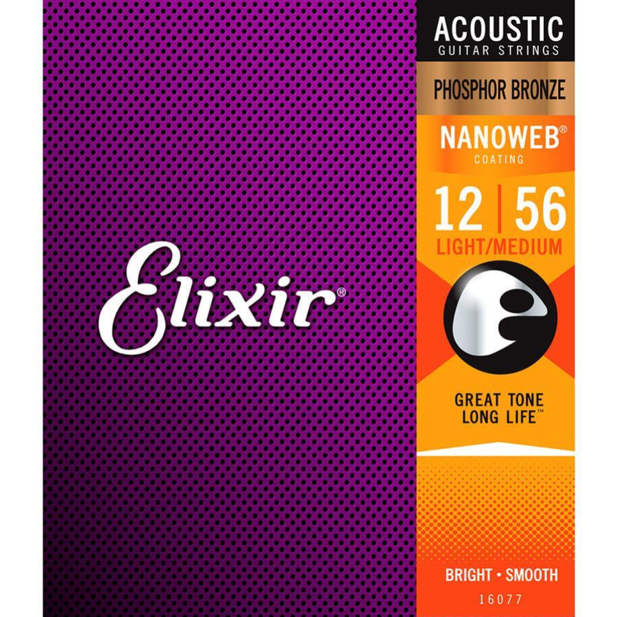 Elixir 16077 12-56 Light/Medium Phosphor Bronze Nanoweb Acoustic Guitar Strings