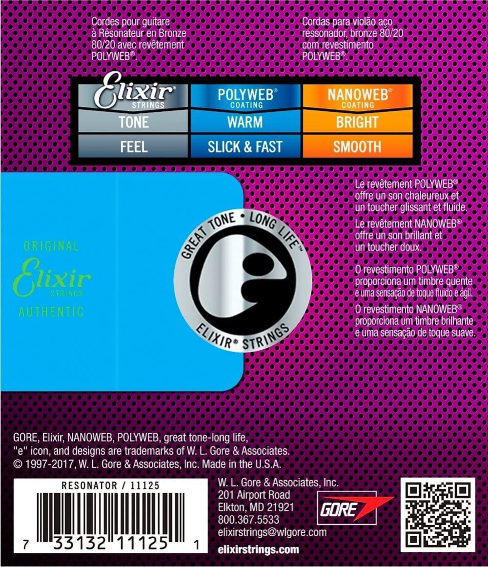 Elixir 11125 Polyweb Resonator Acoustic Guitar Strings - Resonator 16-56