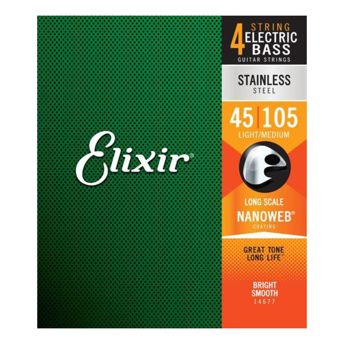 Elixir 14677 Nanoweb Medium 45-105 Stainless-Steel Bass Strings