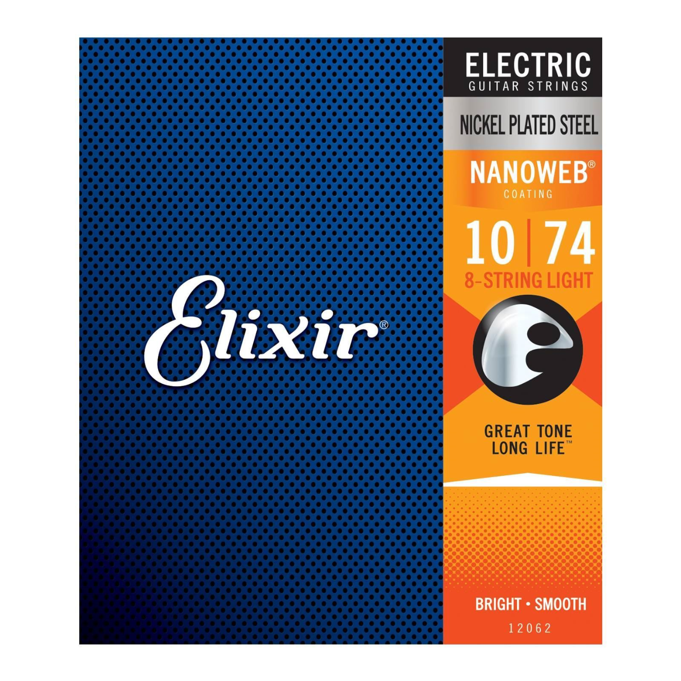 Elixir 12062  Nanoweb 8-String Electric Guitar Strings Light 10-74