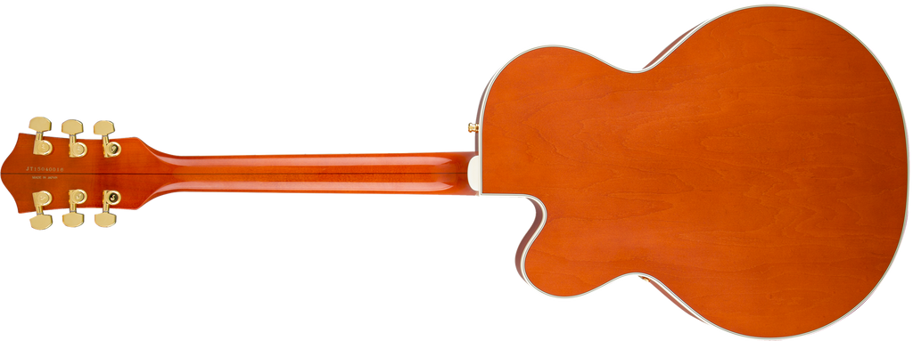 Gretsch G6120T Players Edition Nashville electric guitar in orange stain, featuring a classic body shape and vintage hardware.