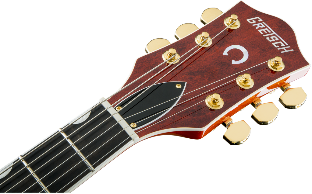 Gretsch G6120T Players Edition Nashville electric guitar in orange stain with double-cutaway body and vintage-style hardware.