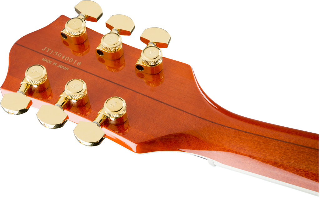 Gretsch G6120T Players Edition Nashville electric guitar in orange stain with chrome hardware and vintage-style pickups.