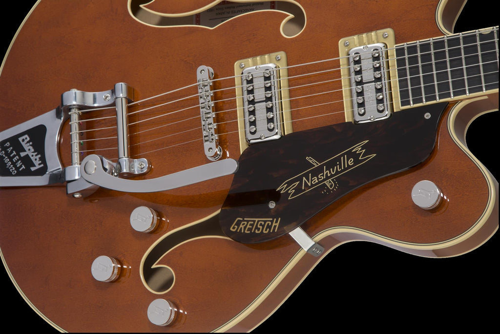Gretsch G6620T Nashville Center Block electric guitar in Round-Up Orange with Bigsby tremolo and Filter’Tron pickups, double-cut design.