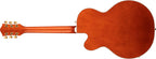 Gretsch G6120TG Nashville hollow body electric guitar with Bigsby, gold hardware, orange stain finish, and f-holes.
