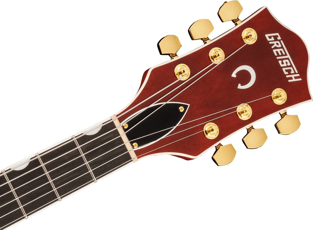 Gretsch G6120TG Players Edition Nashville hollow body electric guitar with Bigsby tremolo and gold hardware in orange stain finish.