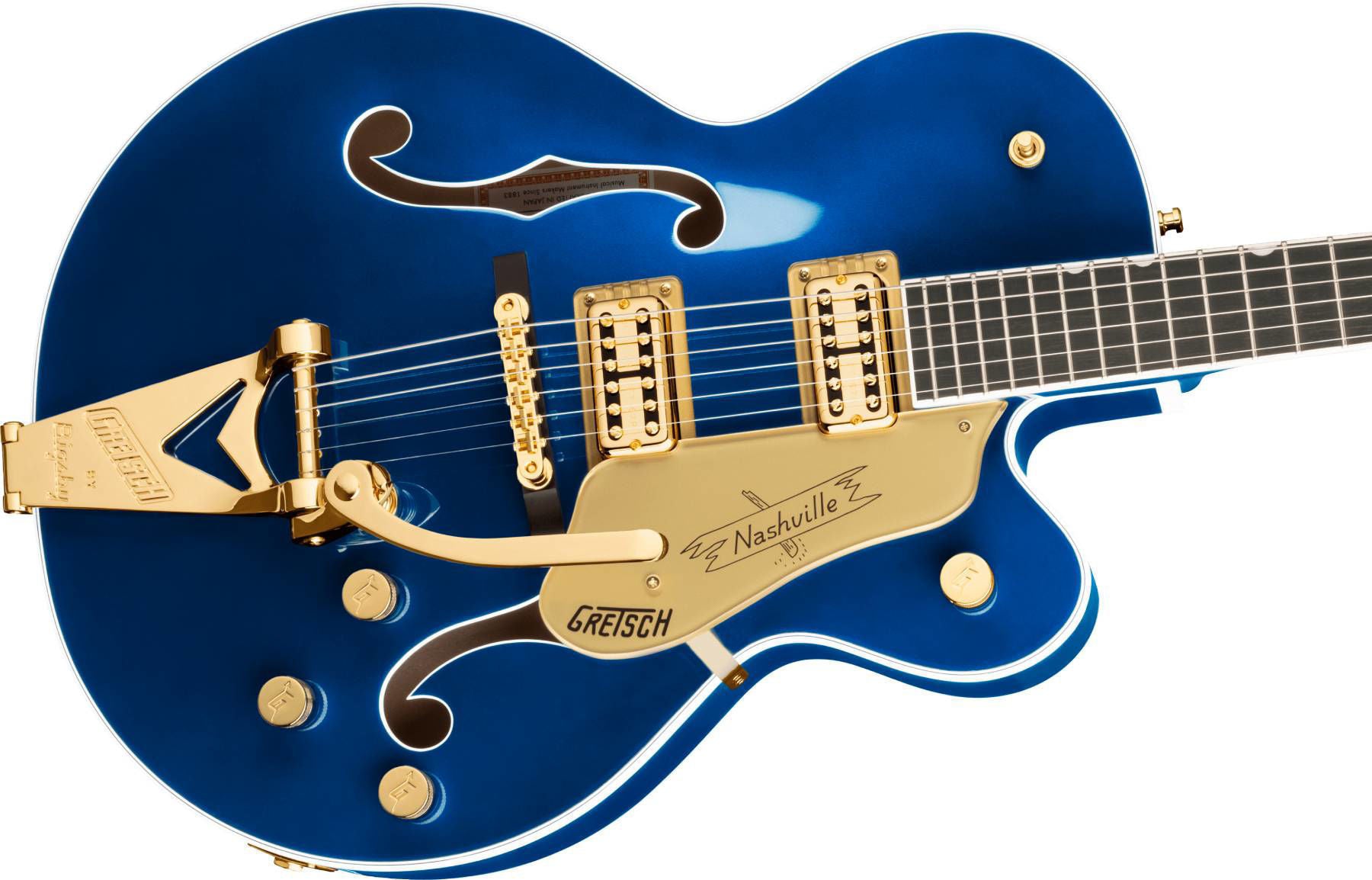 Gretsch G6120TG Players Edition Nashville Hollow Body Electric Guitar - Azure Metallic - Bigsby - Gold Hardware